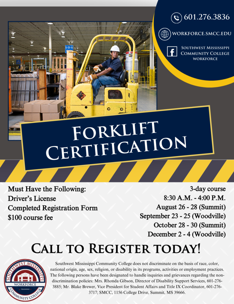 Smcc Workforce Forklift Certification - Southwest Mississippi Community College ...